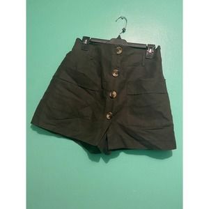 Linen/ cotton blend skort army green elastic waist button up